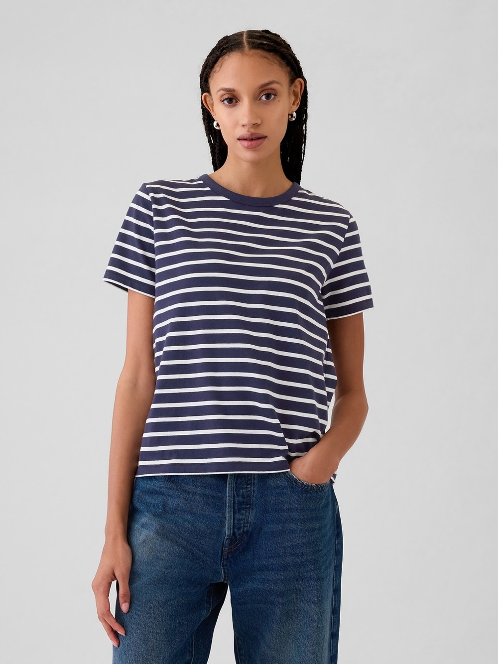 Gap Organic Cotton Vintage T-Shirt in Navy Blue and White Stripe size L
